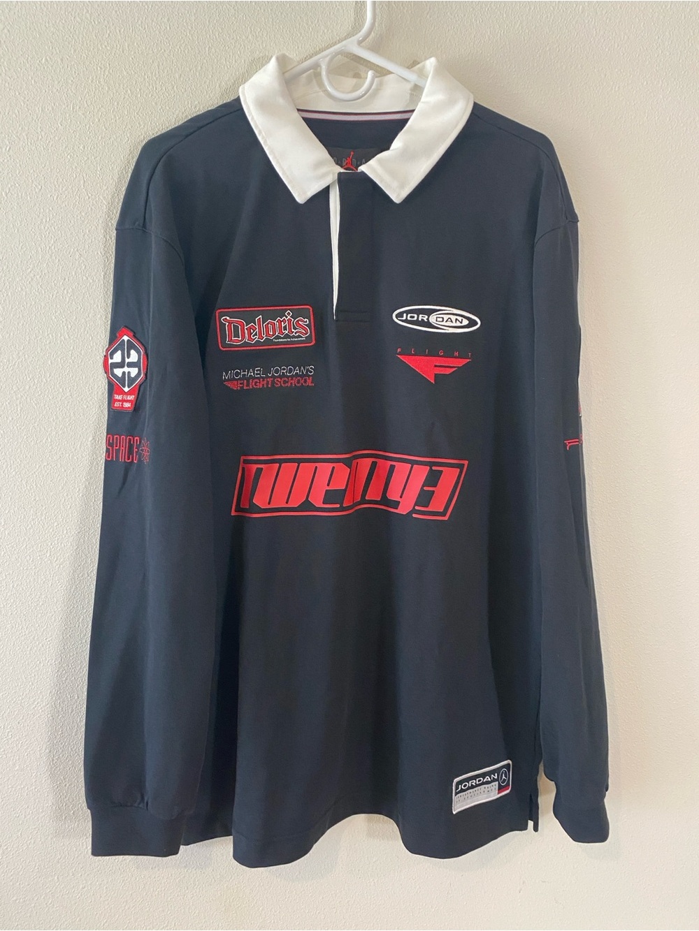 Nike Air Jordan Essentials Patch Long Sleeve Rugby Shirt HF9323-010 $95 - Large